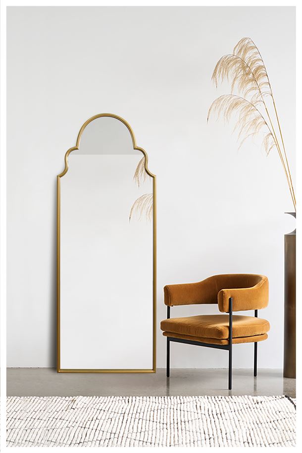 Speil med gullfarget ramme i jern 165 x 65 cm